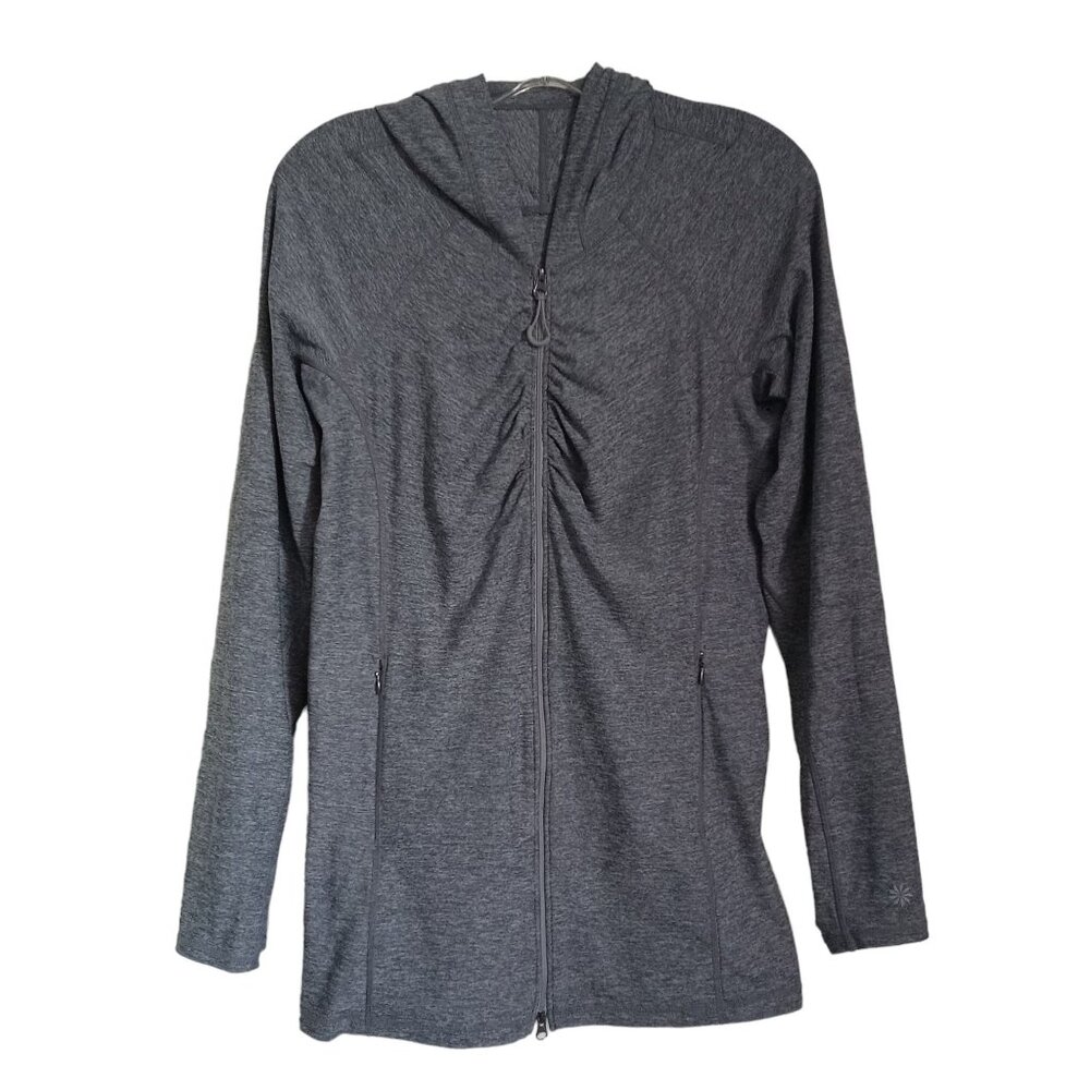 Athleta Womens Gray Full-Zip Hooded Jacket M Polyester & Nylon Blend Lightweight